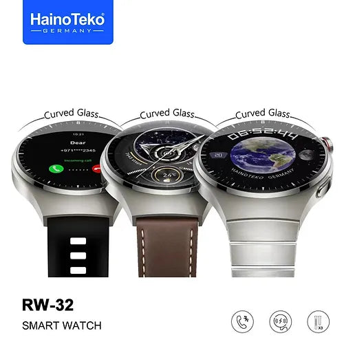 Haino Teko Germany Watch 4-Pro Rw-32 Smart Watch -Amoled -Carved Glass Display- Silicone + Stainless Steel 3 Strap