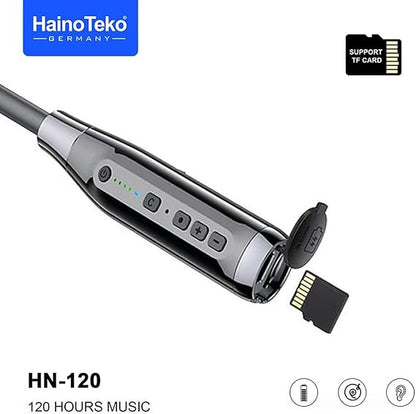 Haino Teko Germany HN120 Bluetooth Neck Band 120 Hours Music With High Bass Sound Quality Super Clear Mic and TF Card Support Black
