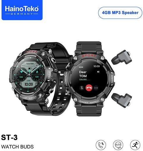 Haino Teko Germany ST3 Smart Watch with Earbuds, Smart Watch With Ear Buds Fitness Tracker, Heart Rate Monitor, Sleep Tracker, Black