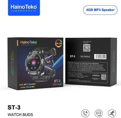 Haino Teko Germany ST3 Smart Watch with Earbuds, Smart Watch With Ear Buds Fitness Tracker, Heart Rate Monitor, Sleep Tracker, Black
