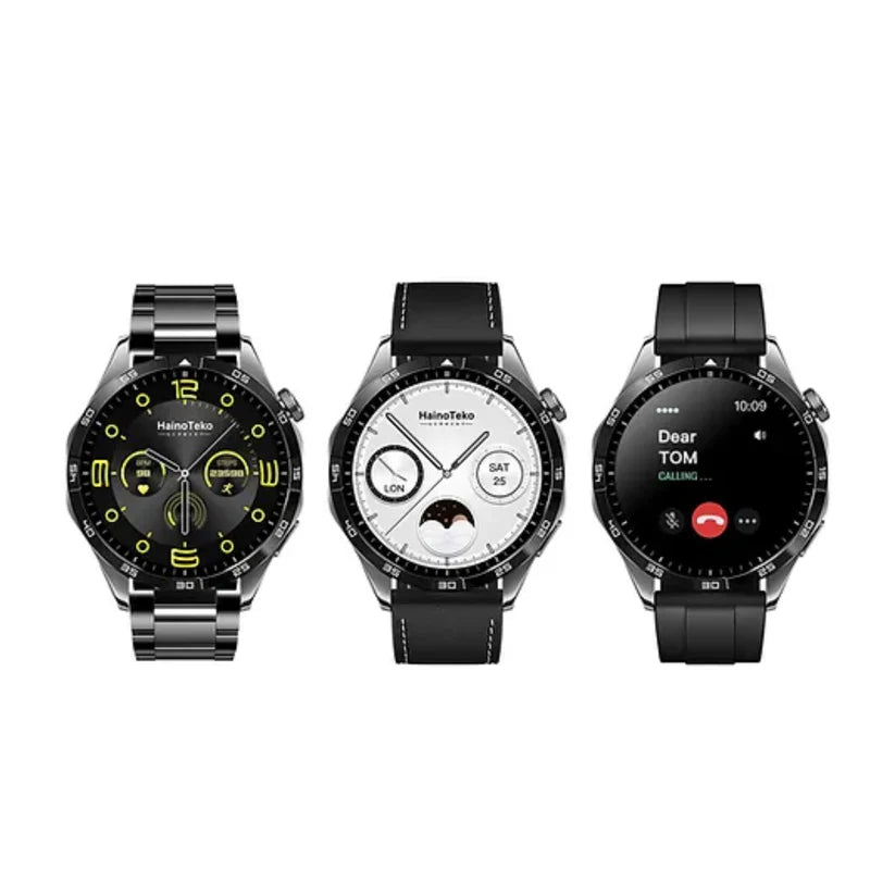 Haino Teko RW-44 (GT4) Smart Watch with 3 Bands (Stainless Steel + Leather + Silicone) with AMOLED HD IPS Screen