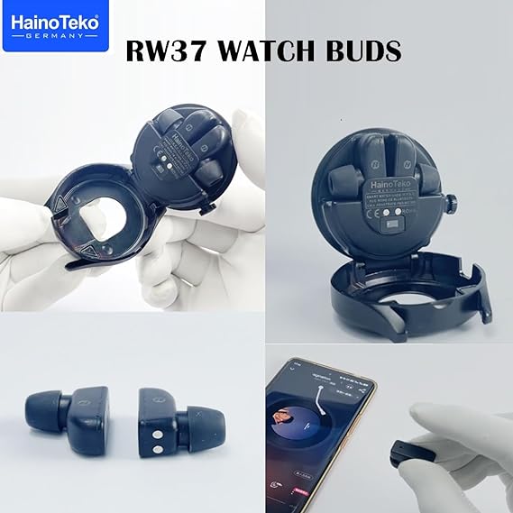 Haino Teko Germany RW37 Watch Buds With Large Screen Round Shape AMOLED Display Smart Watch and Bluetooth Earbuds With 2 Pair Straps for Ladies and Gents