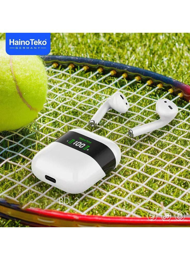 Haino Teko BD-2 True Wireless Earbuds, Immersive Bass & Clear Sound, Built-in Mic, Bluetooth 5.0, Black