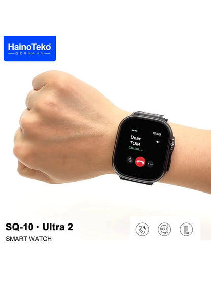 Haino Teko Germany SQ10 Ultra 2 AMOLED Display Smart Watch With 4 Spair Strap and Wireless Charger for Gents and Boys Black
